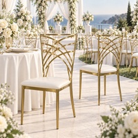 Chaises Chiavari en acier inoxydable doré, style caméléon, avec coussins, pour événements de mariage de luxe, dossier croisé, vente en gros