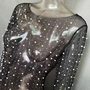 Venta al por mayor de las mujeres sudaderas con capucha de ganchillo malla de diamantes de imitación perla pegatinas de malla de diamantes transparentes vestidos largos - Product Image 5