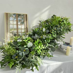 Décorations de table pour banquet de mariage, plantes vertes, fleurs artificielles, chemin de table 200 cm x 60 cm, décorations de table en fleurs de soie - Product Image 5
