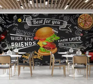 Burger thức ăn nhanh nhà hàng quán cà phê nhà bếp ảnh nền hình nền phòng khách 3D Tường nghệ thuật bức tranh tường hình nền