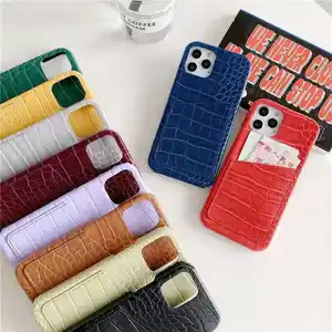 Casing keras pola buaya, sarung HP dengan tempat kartu untuk Iphone15 13 12 14 Pro Max XR X XS 7 8 Plus