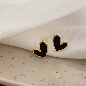 Metal Korean Style <b>Black</b> Love Heart <b>Stud</b> <b>Earrings</b> Accessories for Women Sweet Jewelry Wholesale - Product Image 2