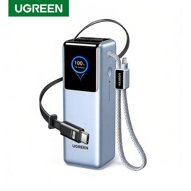 UGREEN GaN Prime Power Bank 250W 25000mAh 3 Port Portable Charger Smart App with Retractable Cable Compatible for