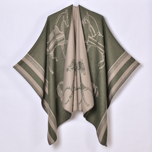 Penjualan laris mantel kardigan pola kuda selendang longgar tebal ponco terasa kasmir hangat musim dingin mantel depan terbuka 130*150CM - Product Image 2