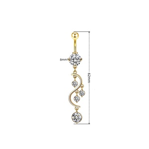 Anneaux de nombril pendulants 14G en acier inoxydable doré, bijoux de <span class=keywords><strong>piercing</strong></span> de nombril, papillon en zircon cubique, piercings corporels de mariage pour femmes - Product Image 4