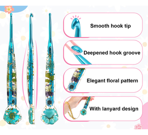 Crochets de <span class=keywords><strong>crochet</strong></span> en résine cristalline à motif griffe de chat floral, multi-tailles, ensemble de crochets de <span class=keywords><strong>crochet</strong></span> allongés faits à la main, outil portable pour le bricolage - Product Image 5