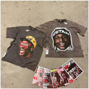 T-shirt pour homme de haute qualité, coupe ajustée, style streetwear, en coton 100% tricoté, poids lourd, lavage à l'acide, sérigraphie personnalisée OEM - Product Image 1