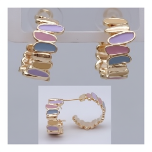Orecchini a Clip contemporanei geometrici in ottone rame placcato oro con Clip auricolari alla moda perla che fanno una dichiarazione di moda - Product Image 1