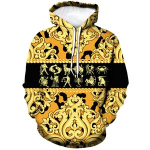 Felpa con Cappuccio Best Seller per <span class=keywords><strong>Uomo</strong></span> con Stampa Dorata dei Segni Zodiacali, Pullover Astrologico Mitologico per Uso Quotidiano e Casual - Product Image 1