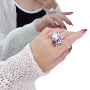 Nouvelle bague en argent pur S925 avec motif floral en brocart et perle naturelle, design de robinet impeccable, 11-12 mm - Product Image 5