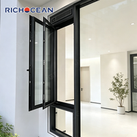 Ventana Abatible de Aluminio Insonorizada Personalizada de Fábrica RICHOCEAN, Vidrio Templado con Aislamiento Térmico, Ventanas de Toldo para Dormitorio