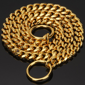 Gold Plated Stainless Steel Cuban Link Dog Choke <b>Collar</b> P Chain Pets Training Choke Chain <b>Collar</b> - Product Image 2