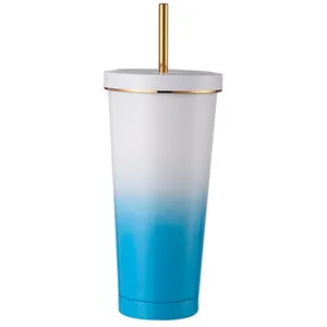 Taza termo de agua de doble pared delgada de acero inoxidable con gradiente de 750ml CUPPARK con tapa y pajita