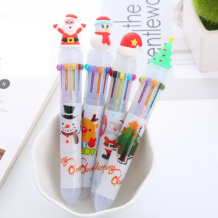 Stylo à bille de Noël avec 10 couleurs dans un stylo à bille de papeterie étudiant multifonctionnel coloré