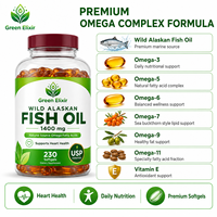 Elixir vert, capsules d'huile de poisson oméga-3, sauvage d'Alaska, 230 capsules/flacon, certifié halal, aide à la digestion, 1 à 2 capsules par jour pour adultes