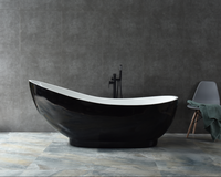 Vente en gros d'usine : Baignoire autoportante moderne en acrylique noir et blanc bicolore, courbée, pour hôtels et villas, écologique