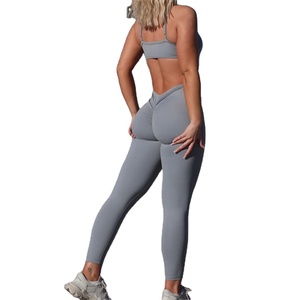 Aoyema-body de verano con logo personalizado, <span class=keywords><strong>mono</strong></span> deportivo de secado rápido con forma de V en la <span class=keywords><strong>espalda</strong></span>, una pieza, para Yoga, entrenamiento, Fitness - Product Image 2