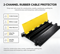 Rampe de protection de câbles en caoutchouc à 2 canaux 1000 mm 35x30 mm, cache-câbles à enfilage pour événements de construction, vente en gros Cyjt