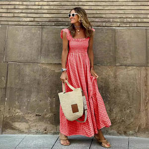 <span class=keywords><strong>Abito</strong></span> <span class=keywords><strong>Lungo</strong></span> da Donna Chouyatou Stile Retrò a Quadri <span class=keywords><strong>con</strong></span> Spalline Sottili e <span class=keywords><strong>Balze</strong></span> - Product Image 3