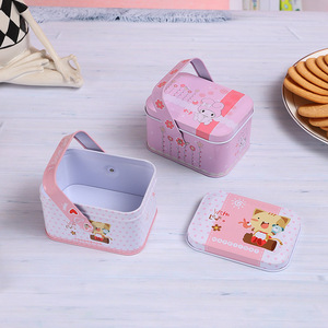 Cartoon Tin <b>Box</b> For <b>Cookies</b> And Candies With Handle Pink Gift Packaging Storage Container For Snacks And Medicine - Product Image 3