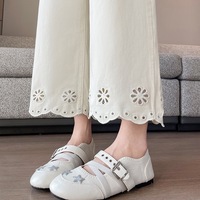 Celana Jeans Denim Crop Berenda Bordir Hollow-out Wanita Musim Gugur Awal Model Terbaru Modis Serbaguna Longgar Kaki Lurus Tinggi