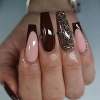 Uñas postizas largas tipo ataúd al por mayor, amarillas y blancas, estilo francés, uñas artificiales, suministros de uñas con etiqueta privada personalizada