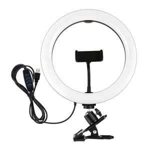 PULUZ 10.2 inch Ring Light + Monitor Clip USB LED Curved Diffuse Vlogging Selfie Beauty Photography Video Light with Phone Clamp