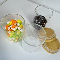 Pot de conservation alimentaire en verre borosilicate à large ouverture cylindrique avec couvercle en bambou et préservation de la fraîcheur
