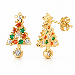 Orecchini a perno piccoli a forma di albero di Natale da donna, design a stella colorata per le feste, accessori regalo per uso quotidiano e feste - Product Image 5