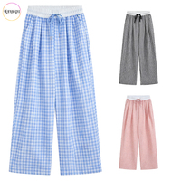 Pantalon large à carreaux vichy pour femme, taille haute, coupe ample, poches latérales, doux, respirant, pour le quotidien, la maison et le streetwear