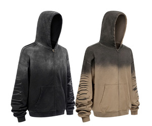 Nouveau Style Zipper Imprimé Cheval Châtaigne Lavé Eau Faded Gradient Veste À Capuche Personnalisée - Product Image 1