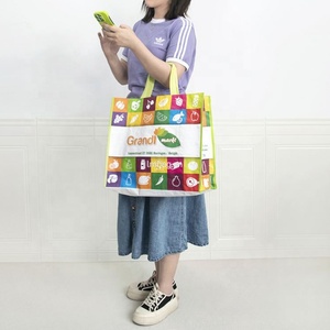 Bolsa de mano laminada reutilizable personalizada, tejido de polipropileno PP con asa de algodón, bolsa de compras con patrón de letras personalizado - Product Image 5