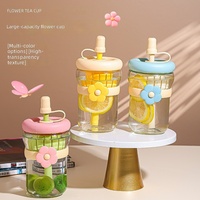 Nouvelle Tasse à Café en Verre Portable pour Étudiant, Style Estival, avec Paille et Séparateur d'Eau, Design Floral pour Boissons Froides