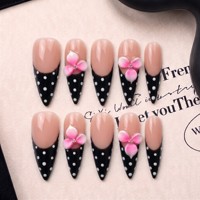 Faux ongles à presser faits main, prêts à l'emploi, marque privée, style français 3.0, forme stiletto longue et incurvée, couvrance totale, PMMA, 3D dorés, 10 pièces