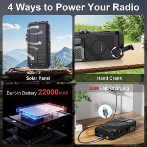 Solar Emergency Radio Solar Power Bank Hand Crank <strong>Cordless</strong> Speaker 20W Fast Charge Wireless <strong>Phone</strong> <strong>Charger</strong> - Product Image 2