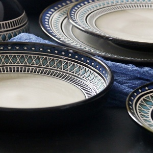 Juegos de Vajilla de Estilo Europeo-Americano - Platos Creativos para Carne <span class=keywords><strong>y</strong></span> Pescado, Tazas <span class=keywords><strong>y</strong></span> Tazones |   Apto para microondas, estilo vintage, ligero <span class=keywords><strong>y</strong></span> lujoso - Product Image 4