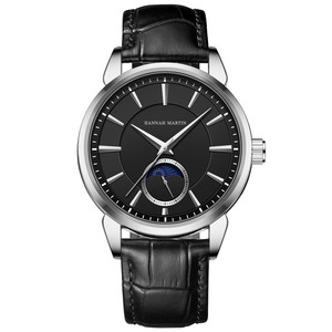 Montre à quartz légère pour homme, bracelet en cuir étanche, montre-bracelet tendance avec phases de lune pour homme - Product Image 3