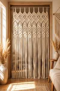 <b>White</b> Macrame Window Curtain Beaded Tassel Decorative <b>Hanging</b> Tapestry for Living Room Bedroom - Product Image 4