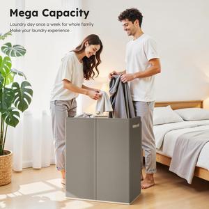 Large <b>Double</b> <b>Laundry</b> <b>Hamper</b> with Lid, Removable Bags & Reinforced Handles, 2 Section Tall <b>Laundry</b> Basket - Product Image 4