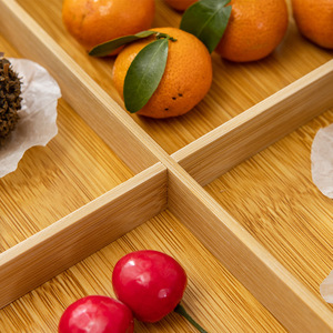 Round <b>Bamboo</b> Fruit Tray With Lid Divided Sections For Tea Time Snacks Home Use - Product Image 2