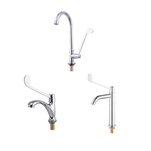Hospital Laboratory Medical Elbow Open Deck Mount Tall Body Long Handle 360 Degree Rotating Single Cold Faucet Chrome Plating