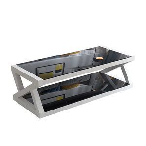 Mesa de Centro Moderna para Café y Té, Diseño de Vidrio y <span class=keywords><strong>Metal</strong></span>, Mueble para Sala de Estar - Product Image 1