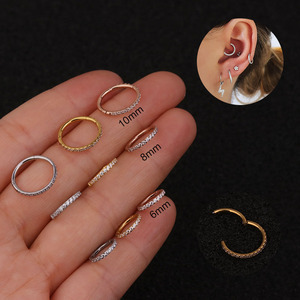 Clásico 6mm/8mm/10mm Totalmente Hengsen Acero inoxidable Prong Cz Huggie Hoop Segmento con bisagras Daith Tragus <span class=keywords><strong>Orbital</strong></span> Conch Helix <span class=keywords><strong>Piercing</strong></span> - Product Image 1