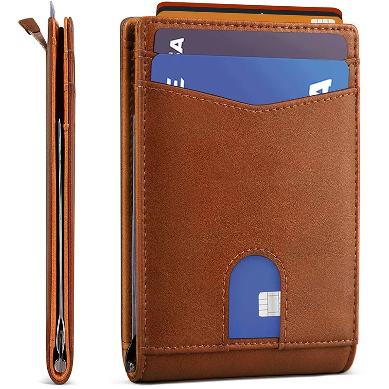 Best Seller Mens Leather Slim Bifold Wallet Rfid Blocking Minimalist Front Pocket Wallets For Men