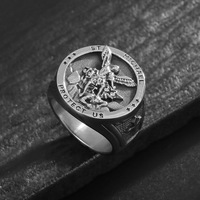 Tempusort Vente en gros Hiphop Anneaux en acier inoxydable plaqués or 18 carats Archange Saint Clair Exorciste Bijoux de mode pour hommes Cadeaux