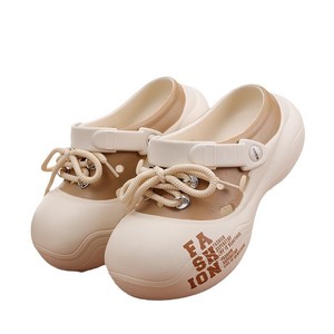 Crocs à la mode pour femmes, chaussures à semelle épaisse, à bout fermé, à enfiler, avec lacets, blanc, noir, beige, rose, 35-40, antidérapantes, pour l'extérieur - Product Image 4