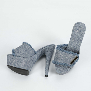 2025 Summer Series Denim Blue High Heel Fashion <b>Sandals</b> for Women Thick Sole Height Increasing for Party Stage High Heel - Product Image 5