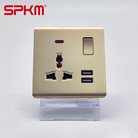 Interrupteur électrique en acier inoxydable et cuivre brossé, norme britannique, avec obturateur de sécurité enfant, USB Type-C, durable, indice IP66, garantie 25 ans