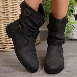Nouvelles bottes mi-longues à talon bas pour femmes, automne-hiver, à enfiler, augmentant la <span class=keywords><strong>taille</strong></span>, <span class=keywords><strong>grande</strong></span> <span class=keywords><strong>taille</strong></span>, bout rond, décontractées, boucle de ceinture - Product Image 3