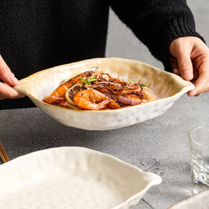 Plato de cerámica con doble asa, hecho a mano en el horno <span class=keywords><strong>Yuge</strong></span>, apto para microondas, con diseño sólido, para uso doméstico, té y comida occidental. - Product Image 4